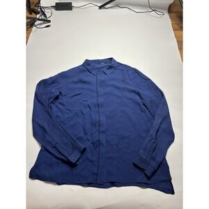 Elie Tahari Women's 6 100% Silk Blue Button Up Long Sleeve Blouse Top Old Money